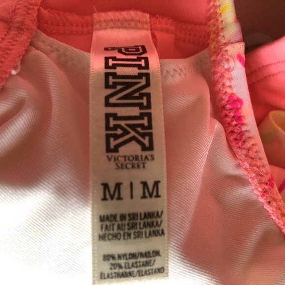 Pink Victorias Secret Swim Suit Top Pink Yellow Padding Overlay Size Medium - Picture 3 of 4